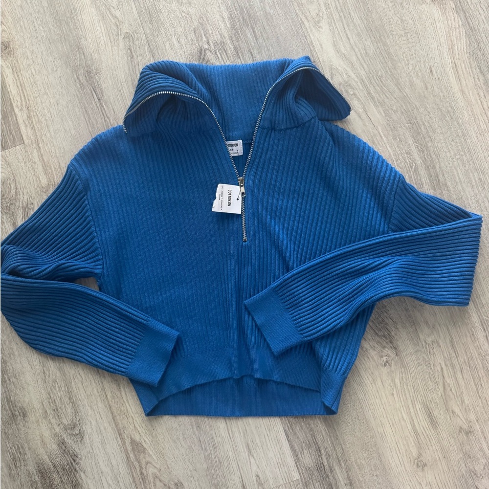 NWT Cotton On Bright Blue Ribbed Top Size Small